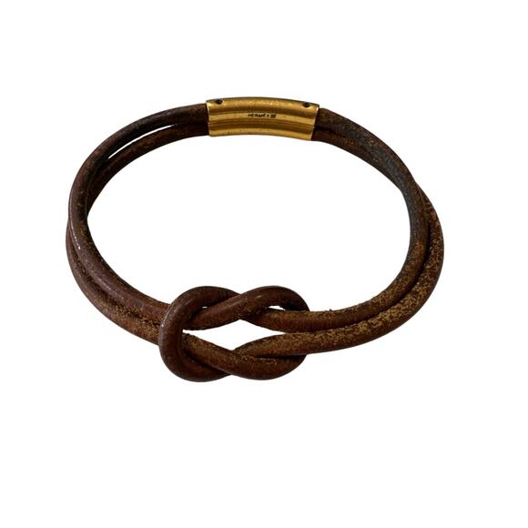Hermes  Atame Leather Bracelet*Gold Bars*Large Wrist Friendly*9.3" diameter - Picture 1 of 3